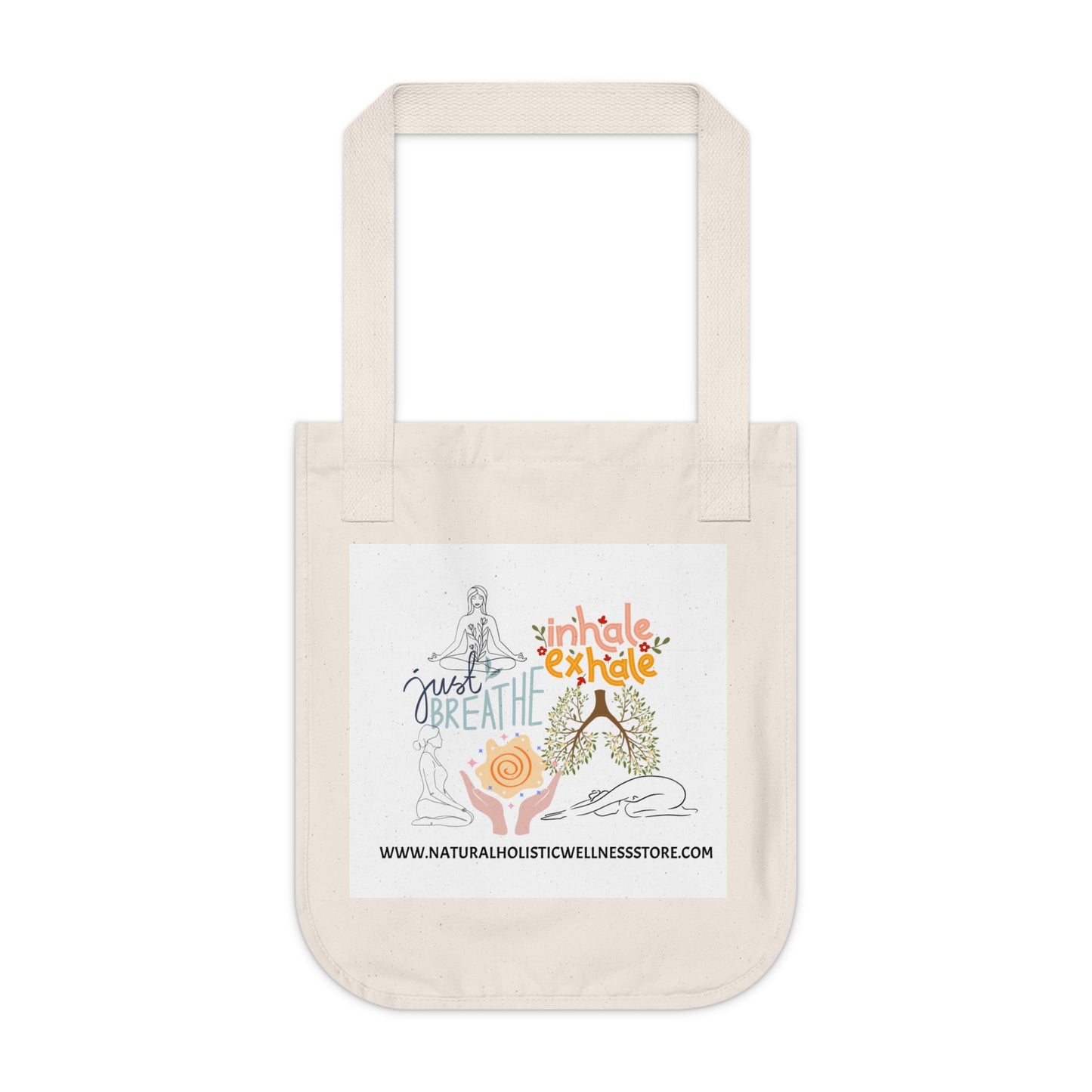 Inspirational Organic Canvas Tote Bag - 'Just Breathe' Design